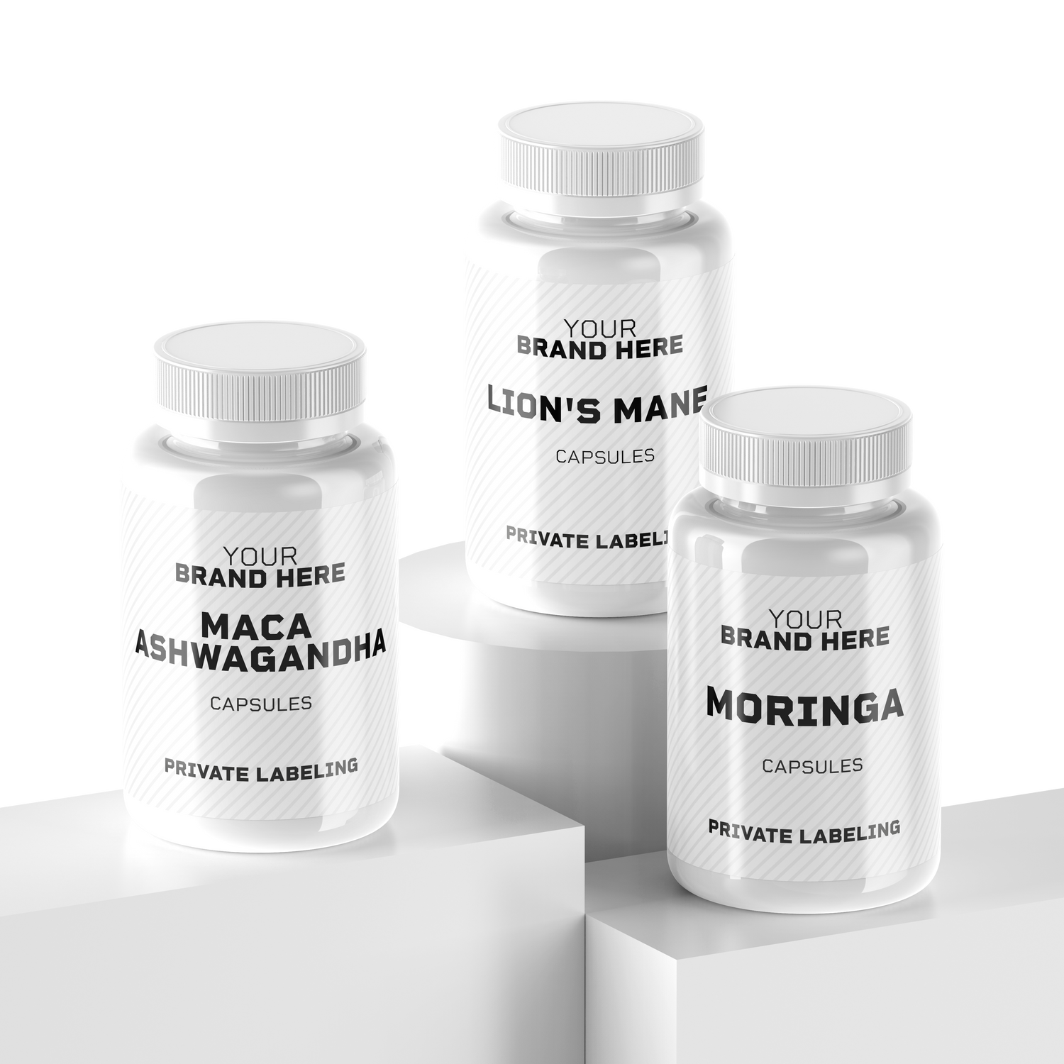 Selection of supplement forms including capsules, tablets, and softgels, highlighting Biowell Labs' expertise in contract manufacturing, private labelling, and packaging of powder, gummies, and oral liquid supplements